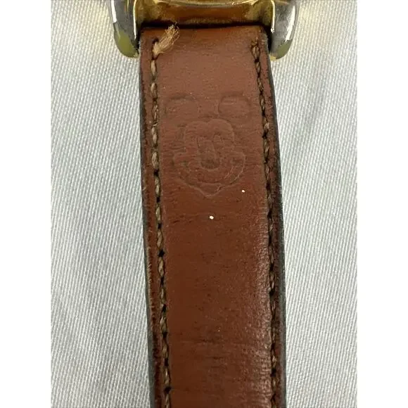 Vintage Lorus Seiko Mickey Mouse Watch Musical It's Small World Brown Band
